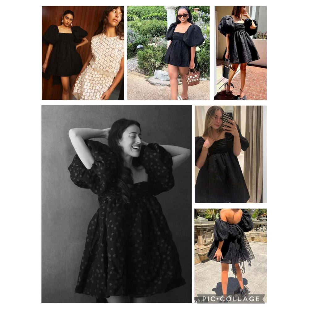 Aje La Piscine Mini Dress Black Polka Dot Puff Sleeve Babydoll Preppy Size 2